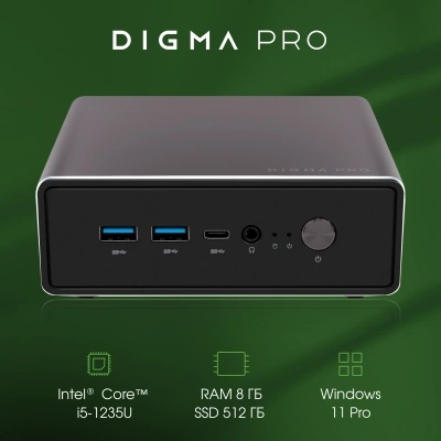 Неттоп Digma Pro Minimax U1 i5 1235U (1.3) 8Gb SSD512Gb Iris Xe Windows 11 Pro GbitEth WiFi BT 60W темно-серый/черный (DPP5-8DXW01)
