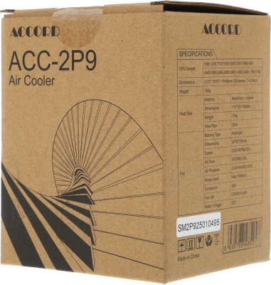 Устройство охлаждения(кулер) Accord ACC-2P9 Soc-AM5/AM4/1200/1700/1851 серебристый/черный 3-pin 22.7dB Al+Cu 100W 240gr brown box