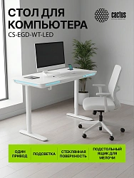 Стол для компьютера Cactus CS-EGD-WT-LED столешница закаленное стекло белый каркас белый 120x72x60см