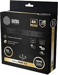 Кабель аудио-видео Cactus CS-HDMI.2-1 HDMI (m)/HDMI (m) 1м. позолоч.конт. черный