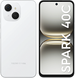 Смартфон Tecno Spark 40C 256Gb 8Gb белый моноблок 3G 4G 2Sim 6.67" 720x1600 Android 15 13Mpix 802.11 a/b/g/n/ac/ax GPS GSM900/1800 Protect FM microSD max1024Gb