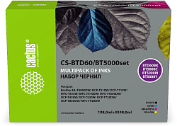 Чернила Cactus CS-BTD60/BT5000SET голубой/пурпурный/желтый/черный набор для Brother HL-T4000DW, DCP-T510W, DCP-T710W, MFC-T810W, MFC-T910DW, MFC-T4500DW, DCP-T420W, DCP-T520W, DCP-T720DW, DCP-T820DW, MFC-T920DW