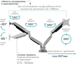 Кронштейн для мониторов ЖК Kromax OFFICE-22 серебристый 17"-35" макс.15кг настольный поворот и наклон