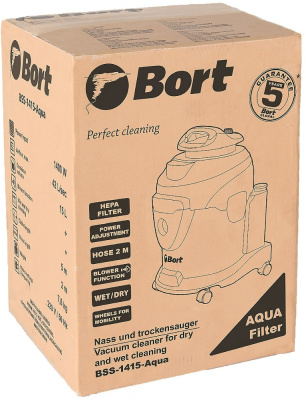 Строительный пылесос Bort BSS-1415-Aqua 1400Вт (уборка: сухая/влажная) синий