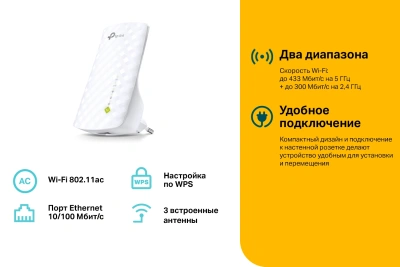 Повторитель беспроводного сигнала TP-Link RE200 AC750 10/100BASE-TX белый