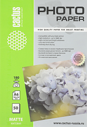 Фотобумага Cactus CS-MA618050 A6/180г/м2/50л./белый матовое для струйной печати
