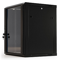 Шкаф коммутационный Hyperline (TWB-1266-GP-RAL9004) настенный 12U 600x600мм пер.дв.стекл 2 бок.пан. 60кг черный 650мм IP20 сталь