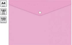 Конверт на кнопке Бюрократ Pastel -PKPAST/PINK A4 пластик 0.18мм розовый