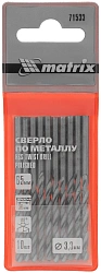 Сверло Matrix 71533 по металлу Д=3.3мм Дл=65мм (10пред.) для дрелей