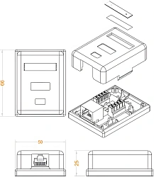 Розетка Hyperline SB1-1-8P8C-C5E-SH-WHRJ45 1 кат.5E FTP бел. (упак.:1шт)