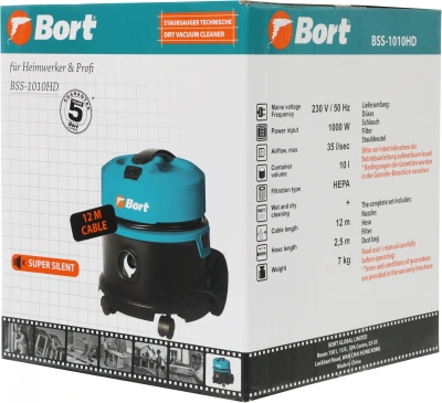 Строительный пылесос Bort BSS-1010HD 1000Вт (уборка: сухая) синий