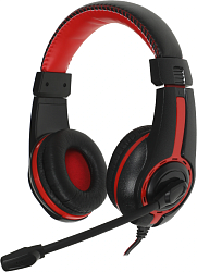 Наушники с микрофоном Оклик HS-L200 черный/красный 2.2м накладные оголовье (359484)