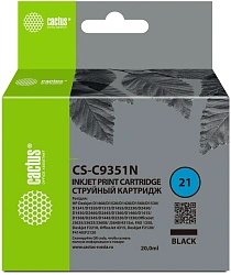 Картридж струйный Cactus CS-C9351N №21 черный (380стр.) (20мл) для HP D1468/D1520/D1420/D1560/D1530/D1341/D1320/D1312/D1455/D2330/D2430/D1430/D2460/D2445/D1360/D1460/D1415/D1568/D2345/D1445/D2320/D1330;OfficeJet J3635/J3625/J3608/ J3640/4315xi, FAX 1250,