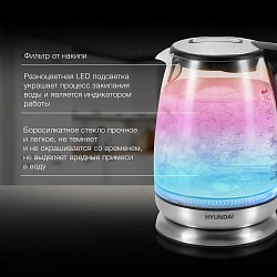 Чайник электрический Hyundai HYK-G8800 1.7л. 2200Вт черный/серебристый корпус: стекло