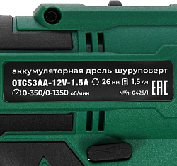 Дрель-шуруповерт Ovk Tools OTCS3AA-12V-1.5A 12Вт аккум. патрон:быстрозажимной (кейс в комплекте)