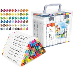 Набор маркеров для скетчинга Deli E70803-60 Color Emotion 11мм 150мм трехгр. двойной пиш. наконечник 1-7мм 60цв. ассорти пластиковая коробка (60шт.)