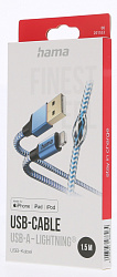 Кабель Hama H-201553 00201553 USB (m)-Lightning (m) 1.5м синий