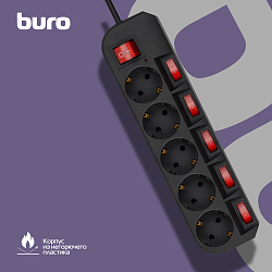 Сетевой фильтр Buro 500SH-1.8-SW-B 1.8м (5 розеток) черный (коробка)