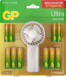 Батарея GP Ultra 15AU/24AU/FANWETA21-2CRSBC24 AA/AAA (промо:Вентилятор в подарок) (24шт) блистер