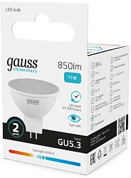 Лампа светодиодная Gauss Elementary 13521 11Вт цок.:GU5.3 софит 220B св.свеч.бел.нейт. MR16 (упак.:10шт)