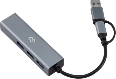 Разветвитель USB-C + USB-A Digma DHUB-LAN-4port 4порт. серебристый