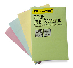 Блок самоклеящийся бумажный Silwerhof 682155-06 51x76мм 100лист. 75г/м2 пастель зеленый