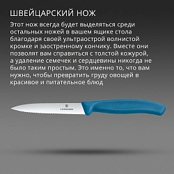 Нож кухонный Victorinox Swiss Classic (6.7732.C1) для чистки овощей и фруктов лезв.100мм серрейт. заточка синий