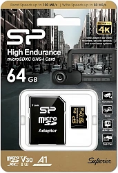 Флеш карта microSDXC 64GB Silicon Power SP064GBSTXDV3V1HSP High Endurance V30 A1 + adapter