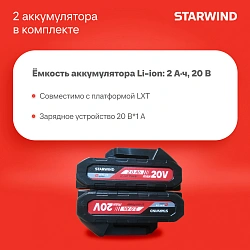 Цепная пила Starwind SBN-8.20-3.1 аккум. 600Вт дл.шины:8" (20cm) 2аккум. 1.3Ач ЗУ