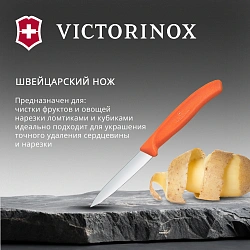 Нож кухонный Victorinox Swiss Classic (6.7609.C1) для чистки овощей и фруктов лезв.80мм прямая заточка оранжевый
