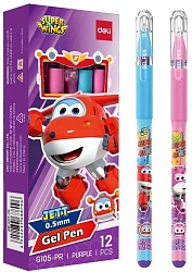 Ручка гелев. Deli Super Wings (EG105-PR) ассорти d=0.5мм фиол. черн. 1стерж. пулевидный пиш. наконечник кругл. резин. манжета