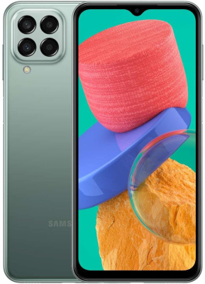 Смартфон Samsung SM-M336B Galaxy M33 128Gb 8Gb зеленый моноблок 3G 4G 2Sim 6.6" 1080x2408 Android 12 50Mpix 802.11 a/b/g/n/ac NFC GPS GSM900/1800 GSM1900 A-GPS microSD max128Gb