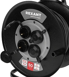 Удлинитель силовой Rexant КГ (13-5013) 3x1.5кв.мм 4розет. 50м КГ 16A метал.катушка черный