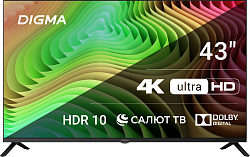 Телевизор LED Digma 43" DM-LED43UBB40 Салют ТВ Frameless Metal черный 4K Ultra HD 60Hz DVB-T DVB-T2 DVB-C DVB-S DVB-S2 USB WiFi Smart TV