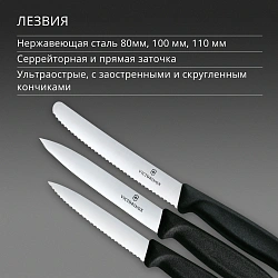 Набор ножей кухон. Victorinox Swiss Classic 6.7113.34 для овощей компл.:3предм. черный европодвес