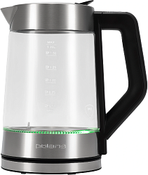 Чайник электрический Polaris PWK 1725CGLD 1.7л. 2200Вт серебристый/черный корпус: стекло/металл