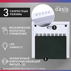 Вытяжка козырьковая Oasis PO-60W белый управление: кнопочное (1 мотор)