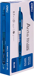 Набор ручек шариков. автоматическая Deli Arris EQ17-BL-P синий d=0.7мм син. черн. (12шт) резин. манжета