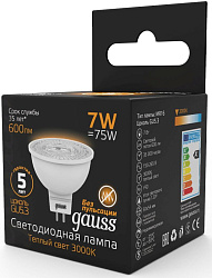 Лампа светодиодная Gauss Black 7Вт цок.:GU5.3 рефлек. 220B св.свеч.бел.теп. MR16 (упак.:10шт) (101505107)
