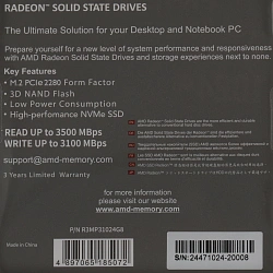 Накопитель SSD AMD PCIe 3.0 x4 1TB R3MP31024G8 Radeon M.2 2280