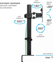 Кронштейн для мониторов Kromax CASPER-505 черный 10"-34" макс.10кг настольный поворот и наклон