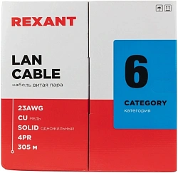 Кабель информационный Rexant 01-0067 кат.6 U/UTP 4 пары нг(А)-HF внешний 305м серый