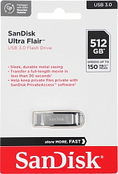 Флеш Диск Sandisk 512Gb Cruzer Ultra Flair SDCZ73-512G-G46 USB3.0 серебристый/черный