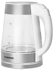 Чайник электрический Starwind SKG2011 1.7л. 2200Вт белый/серебристый корпус: стекло/металл/пластик