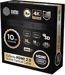 Кабель аудио-видео Cactus CS-HDMI-AOC-2-30 HDMI (m)/HDMI (m) 30м. позолоч.конт. черный