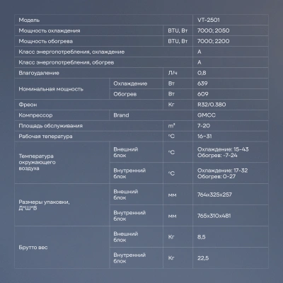 Сплит-система Vitek VT-2501 белый