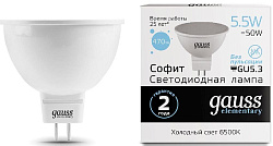 Лампа светодиодная Gauss Elementary MR16 6Вт цок.:GU5.3 спот 220B св.свеч.бел.хол. MR16 (упак.:10шт) (13536)