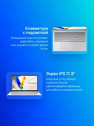 Ноутбук Asus Vivobook 17 X1704VA-AU893 Core i3 1315U 16Gb SSD512Gb Intel UHD Graphics 17.3" IPS FHD (1920x1080) без ОС silver WiFi BT Cam (90NB10V1-M00WW0)