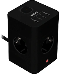 Сетевой удлинитель Buro BU-PTE4.1UC-Plus-B 1.5м (4 розетки) черный (коробка)