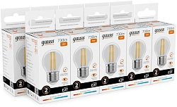 Лампа филам. Gauss Filament 12Вт цок.:E27 шар 220B св.свеч.бел.теп. (упак.:10шт) (52212)